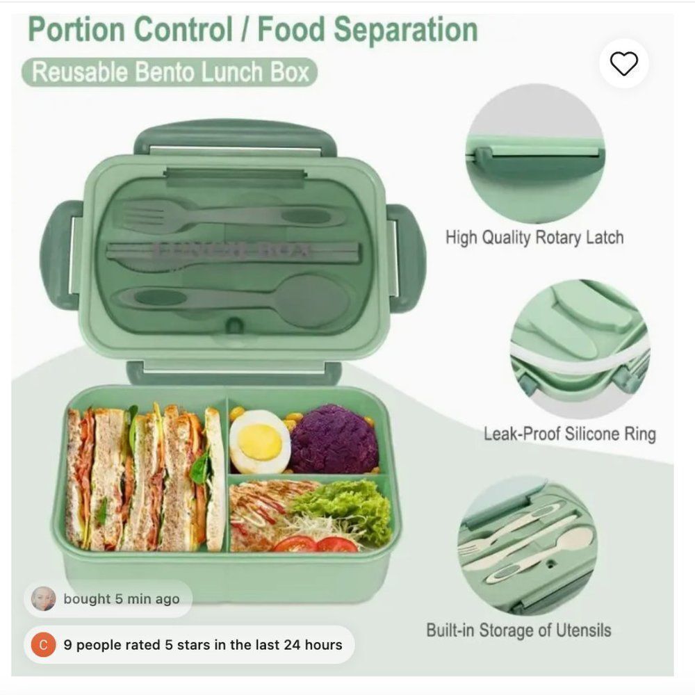 NEW Portion Control Leakproof Lunch Bento Box Microwave Safe Tableware PINK ONLY - Picture 7 of 15